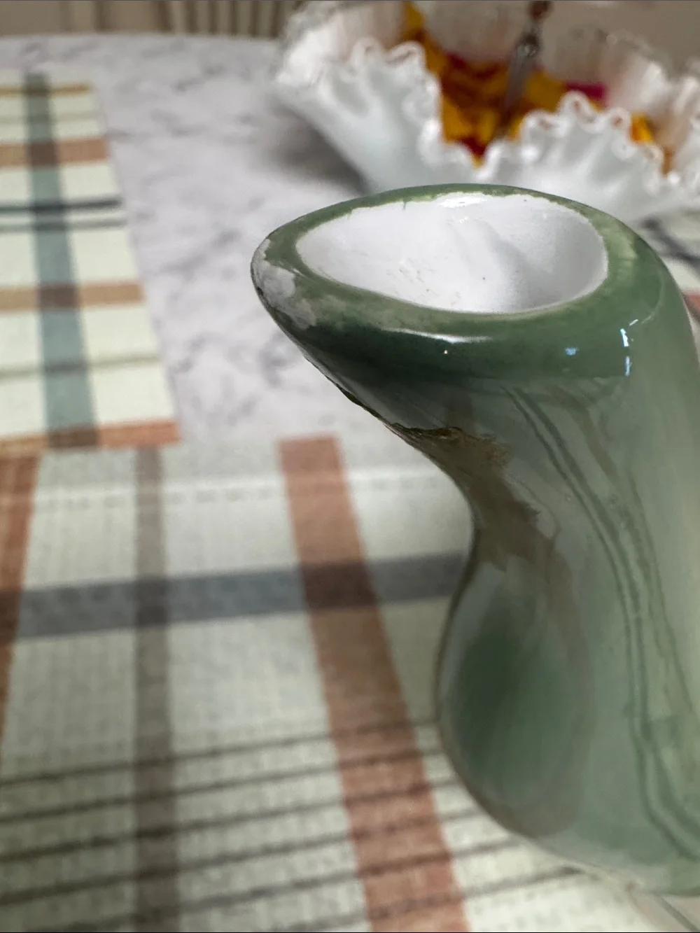Vintage Festive Ceramic Teapot with Green Handles and Holiday Motif